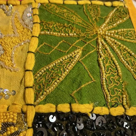 Handmade bohemian throw pillow cover. Made in India. Sequins, beads, 16”x16” - Picture 7 of 8